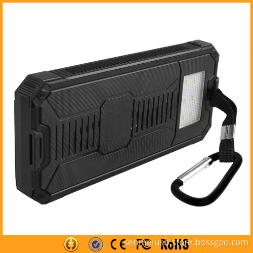 2W Solar Panel 15000mAh Solar Power Bank with Carabiner LED